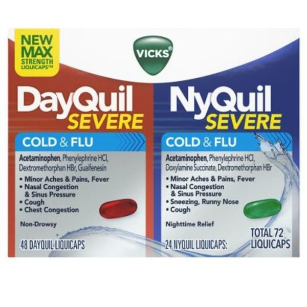 Vicks DayQuil NyQuil Severe Cold Flu Liquid Capsules - 72 Count EXP. 08/ 2025