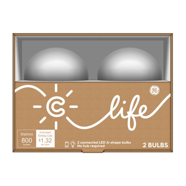 C by GE A19 C-Life Smart LED Light Bulb by GE Lighting, 2-Pack, Works with Alexa