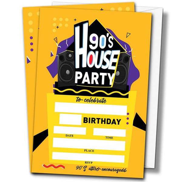 90's House Birthday Party Invitations 20-Pack 4"x6" Hip Hop Theme B01