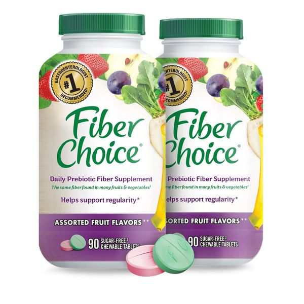 Fiber Choice Daily Prebiotic Fiber Chewable Tablets, Assorted Fruit, 90 Count (Pack of 2)