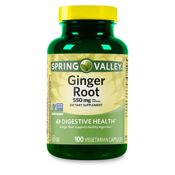 Spring Valley Ginger Root Digestive Health Dietary Supplement Capsules, 550 mg,