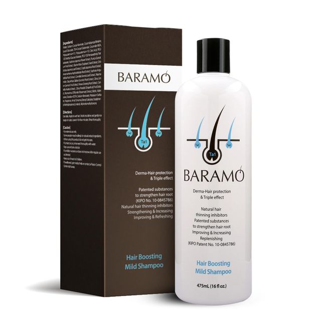 BARAMO Hair Boosting Mild Shampoo for Anti Hair Thinning & Hair Loss 16 fl oz, Active Ingredients DHT Blocker Shampoo for Women & Men, Scalp Care & Hair Regrowth Shampoo - Sulfate & Pareben Free