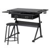 Adjustable Drafting Table Tilting Tabletop Art Craft Desk with 2 Drawers, Stool
