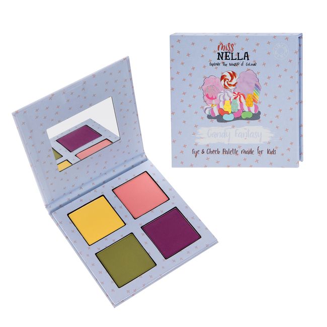 Miss Nella Candy Fantasy Kids Make Up Eye and Cheek Palette with 4 Delightful Shades Make Up for Kids with Handy Little Compact Mirror