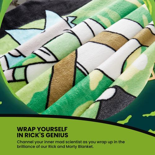 RICK AND MORTY Fleece Blanket Super Soft Blanket Throw Bed Accessories 150 x 130 Sofa Throw Bed Blankets Gifts for Him (Green/Black)