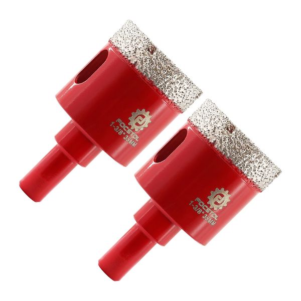 FOCSTOL Diamond Core Drill Bit - 2pcs 35mm Diamond Hole Saw with Round Shank for Porcelain Tile Ceramic Marble Granite