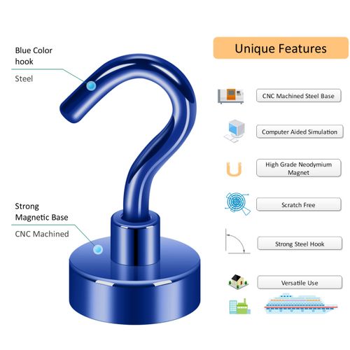 Neosmuk Magnetic Hooks,30lb+ Heavy Duty Earth Magnets with Hook for Refrigerator, Extra Strong Cruise Hook for Hanging, Magnetic Hanger for Curtain, Grill (Navyblue, 15 Pack)