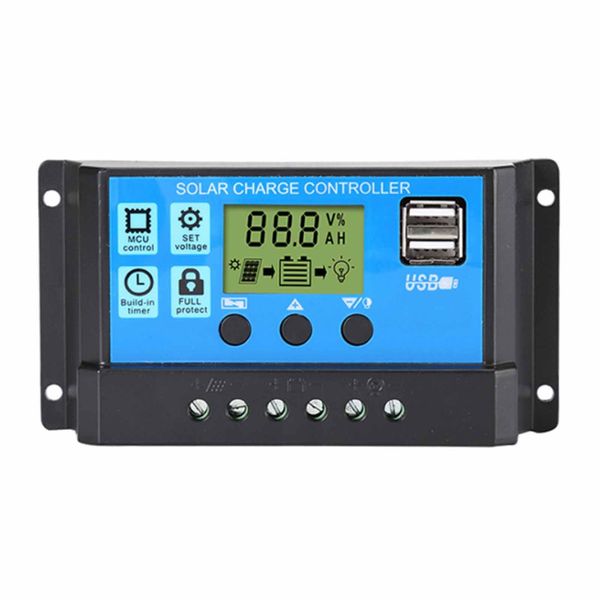 YUWENW PWM Solar Panel Charging Controller, Solar Charge Controller, Battery Charging Controller, Large LCD Display, Dual USB Port, Intelligent, Time, Multi-Function Adjustable, Overcharge, Overload,