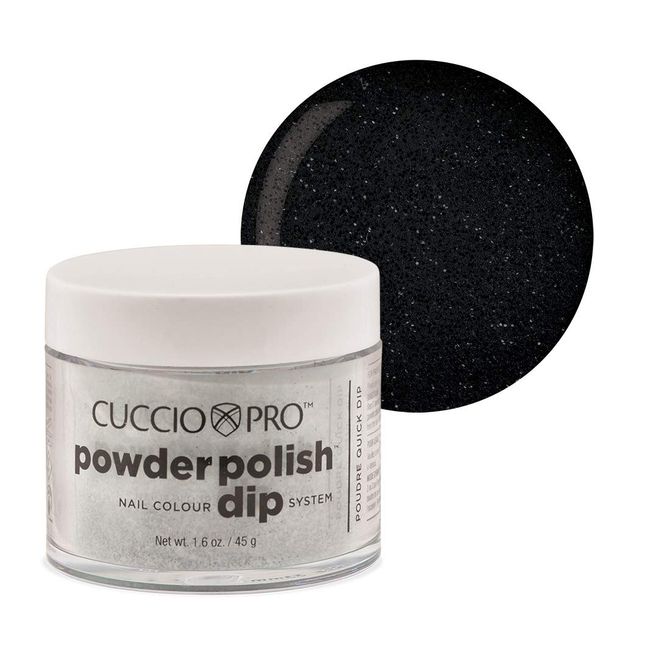 Cuccio Pro Powder Polish Dip, Black Glitter, Nail Lacquer for Manicures & Pedicures, Easy & Fast Application/Removal, No LED/UV Light Needed, Non-Toxic, Odorless, Highly Pigmented, 2 Oz