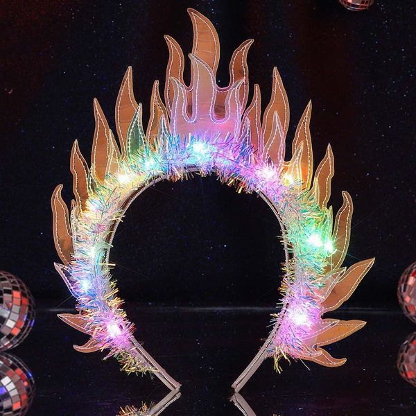 GORTIN Light up Headband Fire Headbands LED Flame Hair Hoop Glowing Hair Band Party Costume Headwear Rave Hair Accessories for Women and Girls