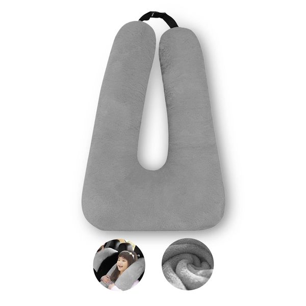 MROUEN Travel Pillow, Travel Pillow for Kids, Sleeper Hold Pillow Travel, Removable U-Shaped Pillow for Adults and Children to Support Head and Body in The Back Seat of Long Car Trips (Gray)