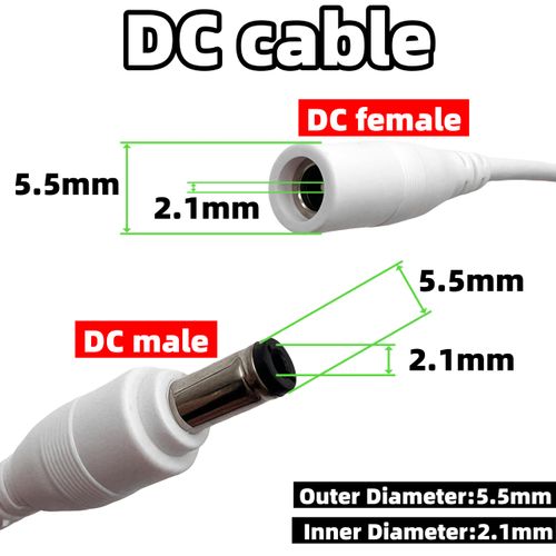 LETONDA DC Power Extension Cable, 12V CCTV Security Camera Cord, 5.5mm x 2.1mm Connector, White (2, 3.3 ft)