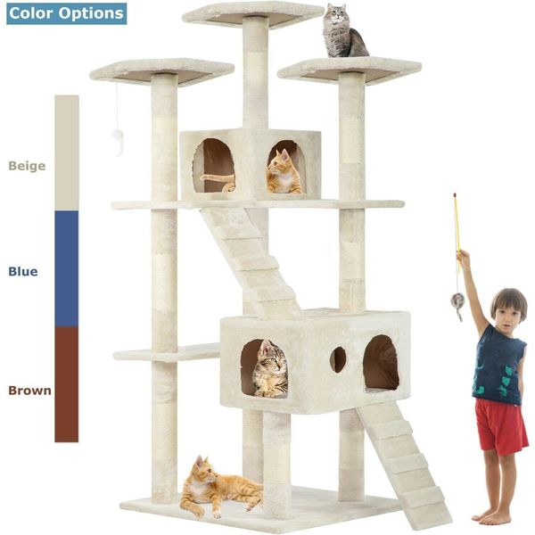 Beige 72" Cat Tree Scratcher Play House Condo Furniture Bed Post Pet House