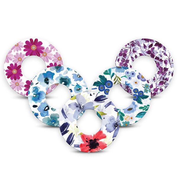 ExpressionMed - Adhesive Patch for Libre 2 (5-Pack) - Made in The USA, Waterproof, Split Backing, CGM Tape (Flower Bomb)