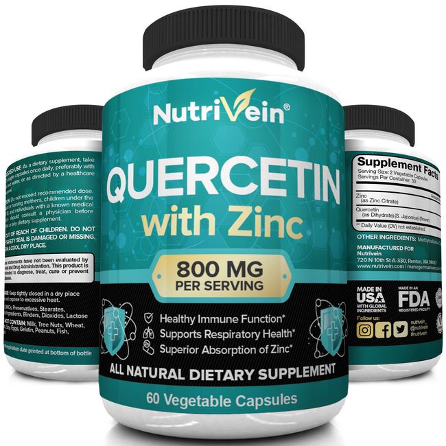 Nutrivein Quercetin 800mg with Zinc - Anti-Inflammatory Immune System Booster