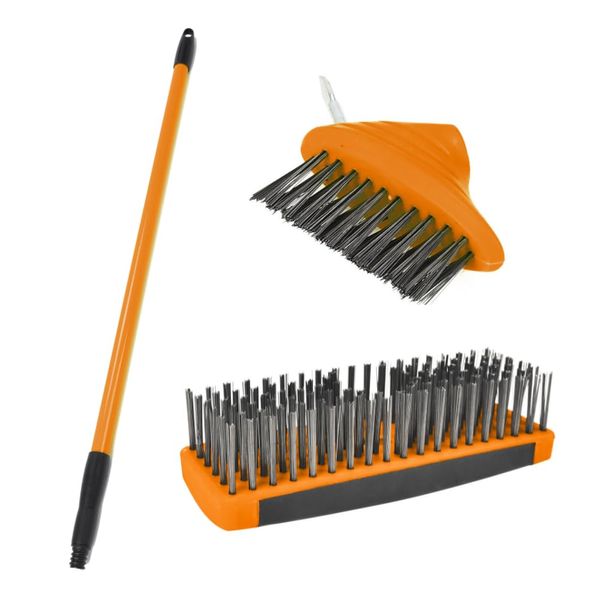 3-in-1 Weed Remover Tool Wire Brush Scraper Moss Patio Decking Block Paving Path Driveway Adjustable 140cm Handle Replaceable Heads