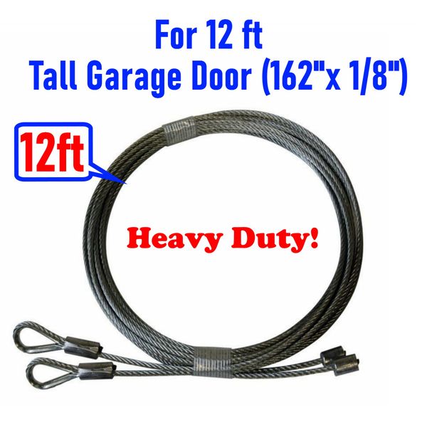 Pair of Garage Door Cables for 12' Garage Door Torsion Springs (12 ft Tall Door) Heavy Duty, Galvanized Steel