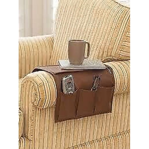 Leather Sofa Arm Chair Organizer - TAN 4 Pockets Leather - Tan