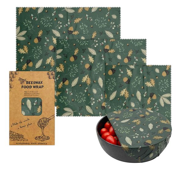 Bethany Home Wax Paper Set of 3 Beeswax Wraps, Food Storage Wraps, Sandwich Wraps, Beeswax Cloth Reusable, Additive-Free, Reusable Organic Beeswax Wraps, Eco Friendly, Degradable, Kitchen Wraps,