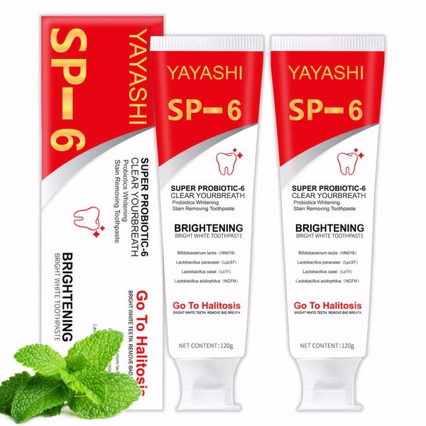SP-6 Ultra Whitening Toothpaste, 2Pcs Super Probiotic-6 Toothpaste with 6 Probiotics Oalance Oral Microbiota Strength, Sp-6 Natural Toothpaste for Deep Cleaning, Brightening, Fresh Breath(120g)