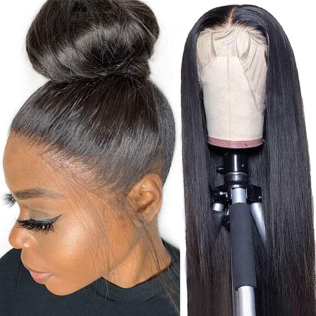 Glueless Lace Front Wigs Straight Malaysian Virgin Natural Color 180% Density Pre Plucked HD Transparent Lace Wigs Human Hair with Baby Hair 20 Inch