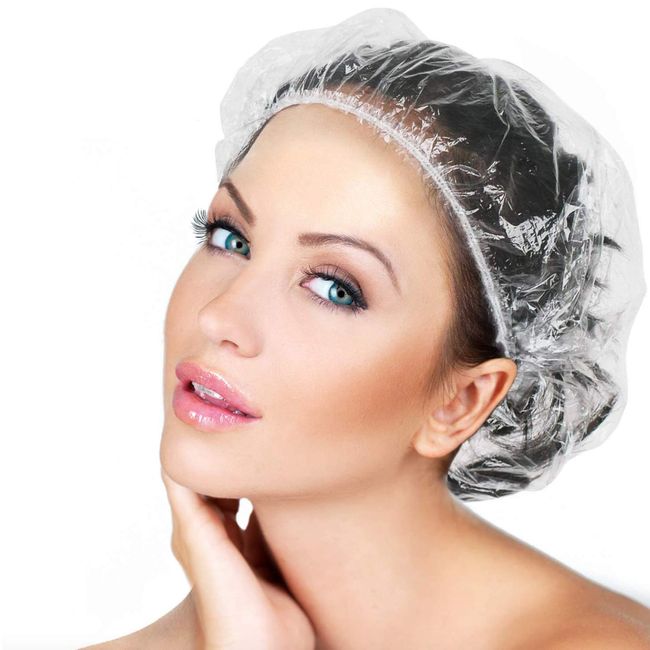 Disposable Shower Caps x200 Clear Waterproof Plastic Shower Caps for Women by GLAMZA