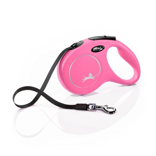 Flexi New Classic Tape Pink Medium 5m Retractable Dog Leash/Lead for dogs up to 25kg/55lbs