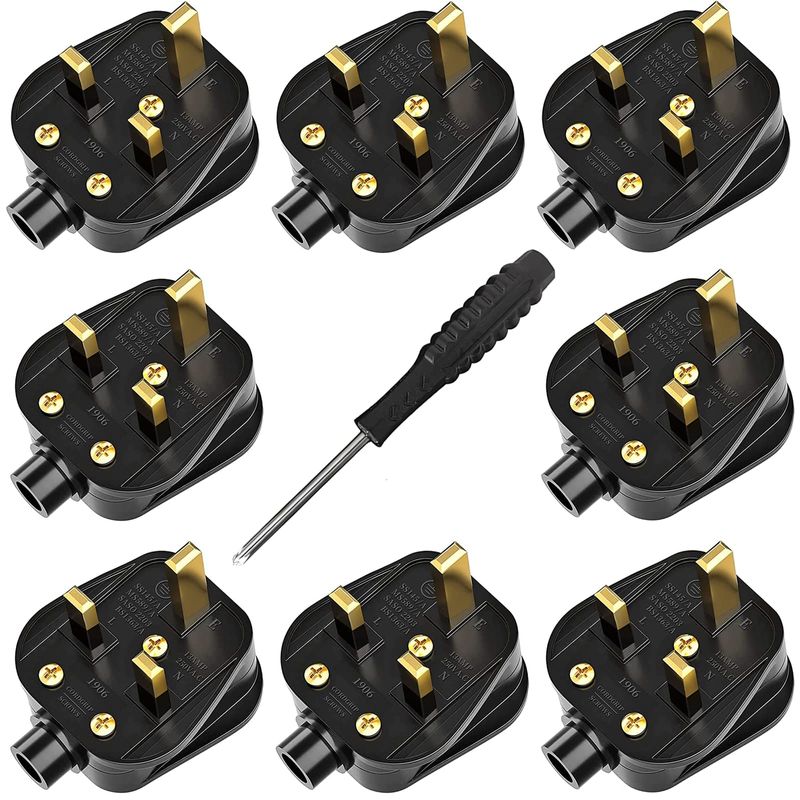 UK Plugs with 13 AMP Fused, 3 pin Mains Plug with Cord Grip Rewireable ...