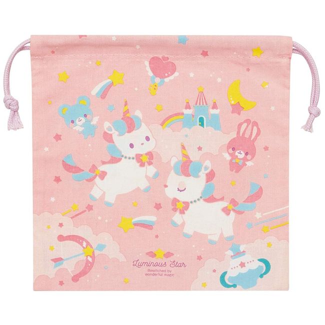 Skater KB64C Children's Lunch Bag Drawstring Bag with Gusset, Unicorn, 7.9 x 7.9 inches (20 x 20 cm)