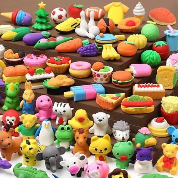 100 Pack Animal Pencil Erasers 3D Desk Pet for Kids Mini Puzzle Take Apart