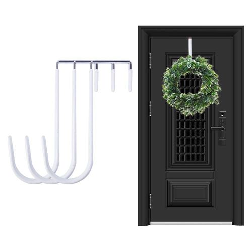 Skystuff Christmas Wreath Hanger for Front Door, 3PCS White Wreath Door Hanger for UPVC Door Wreath Hook Over Door Hanger Metal Door Hook for Christmas Home Office Wall Wedding Wreaths or Decor