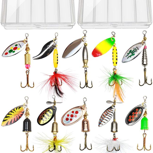 10pcs Fishing Lure Spinnerbait, Bass Trout Salmon Hard Metal Spinner Baits Kit with 2 Tackle Boxes by Tbuymax