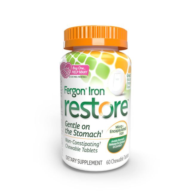 Fergon Iron Restore Chewable Tablets - Gentle on Stomach, Non-Constipating - 27mg Iron for Energy Support – 60 Tablets