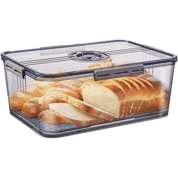 Bread Boxes for Kitchen Countertop, Time Recording Grey-Short Large Size