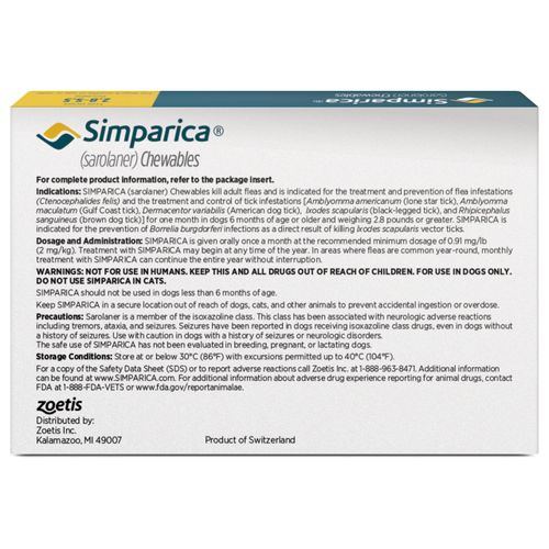Simparica (sarolaner) Chewables for Dogs, 5 mg/tab, 2.8-5.5 lbs (Gold), 6 Tablets