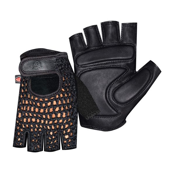 Prime Sports Leather Crochet Fingerless Driving Weight Training Cycling Wheelchair Biker Gloves