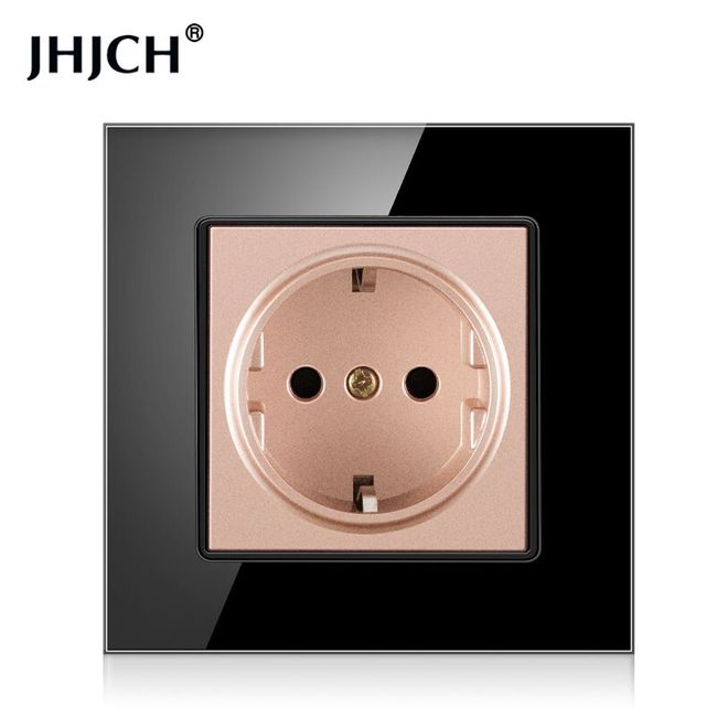 JHJCH wall crystal glass panel power socket plug has been grounded, 16a European standard power socket 86mm * 86mm