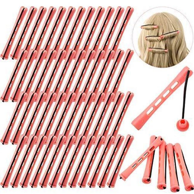 48 Pieces Plastic Pink Perm Rods Long Variety Hair Perm Rods Hair Curling Rol...