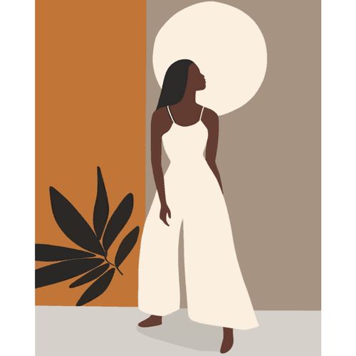 Afro Girl Painting Fashion Black Women Paint by Number Kits 16 x 20 inch Canvas DIY Tropical Leaves Oil Painting for Kids Adults Beginner with Brushes and Acrylic Nordics Boho Art Gift(Frameless)