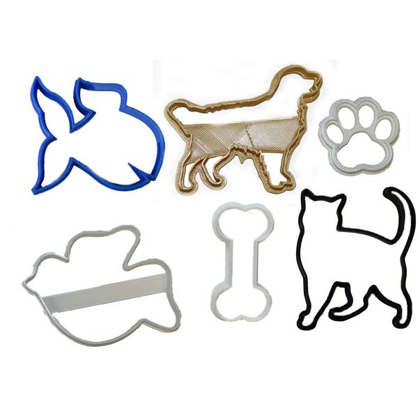 PET LOVER SET OF 6 DOG CAT BONE PAW FISH BIRD COOKIE CUTTER BAKING TOOL PR1041