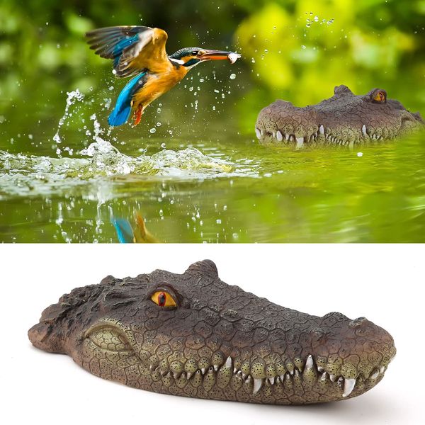 Rehomy Pond Floating Alligator Head Decoy Pool Accessories Detailed Fake Alligator Head for Pond Decoration and Protection (01)