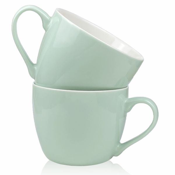 MECOWON 30 OZ Porcelain Coffee Mugs, Set of 2 Large Mugs for Soup, Cereal and Salad (Turquoise)