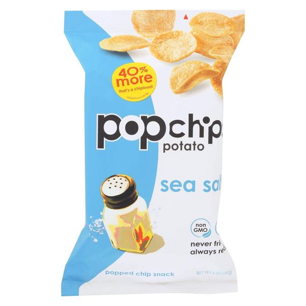 Popchips Potato Chip - Sea Salt - Never Fried - no Gluten - Non GMO - Case of 12 - 5 Ounce