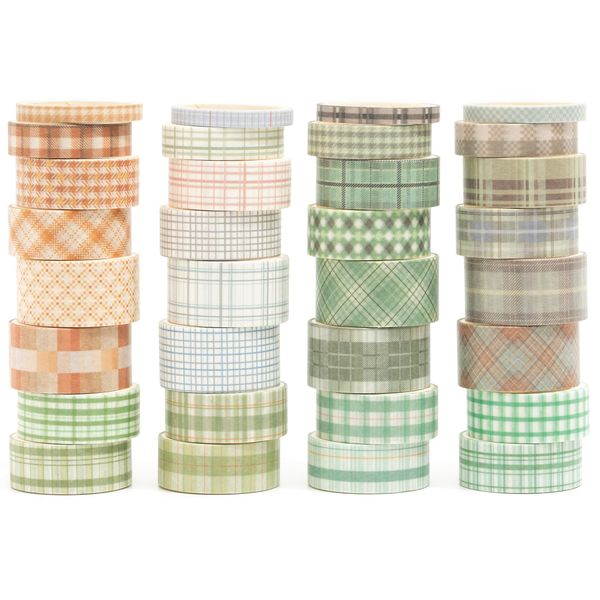 Songdao Gitter Washi Tape Set 36 Rollen Schottenstoff Dekoratives Klebeband Bunt für Scrapbooking, Bullet Tagebuch, Planer, Geschenkverpackung (3-Green & Brown)