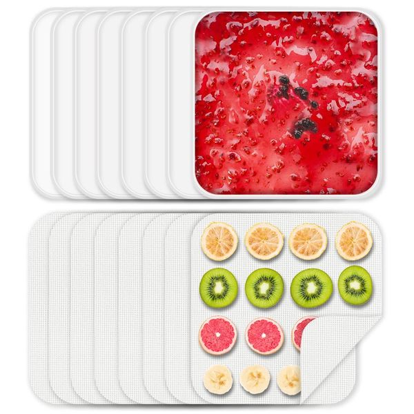 8 Pcs Silicone Food Dehydrator-Trays with Edge, 8 Pcs Mesh Dehydrator Mats,Reusable Non Stick Silicone Dehydrator Sheets (11.4x 11.4in) for Liquids,Fruit Leather,Herbs,Meat and Yogurt