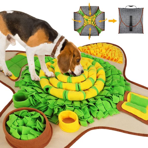 HOPET Snuffle Mat for Dogs Large Breed, Interactive Puzzle Dog Food Mat, Easy to Clean, Durable, Mental Stimulation & Slow Feeding Game for All Breeds, 28.3x28.3inch