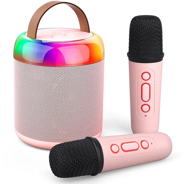 Mini Karaoke Machine for Kids Portable Bluetooth 5.3 Speaker Led Lights with 2 Wireless Microphones Karaoke Toy Gifts for Girls Boys Birthday Christmas Indoor Outdoor Home Party