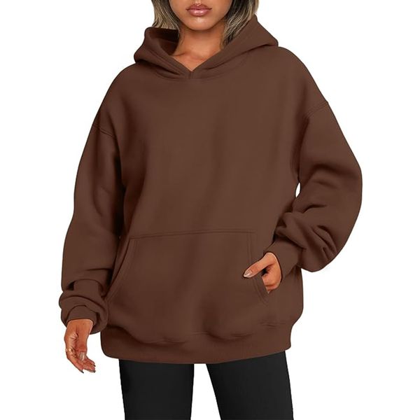 ABINGOO Damen Kapuzenpullover Oversized Hoodie Einfarbiger Lässige Übergroße Kapuze Sweatshirt mit Tasche(Braun,S)