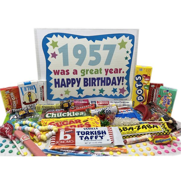 RETRO CANDY YUM ~ 1957 66th Birthday Gift Box of Nostalgic Candy from Childhood for 66 Year Old Man or Woman Born 1957