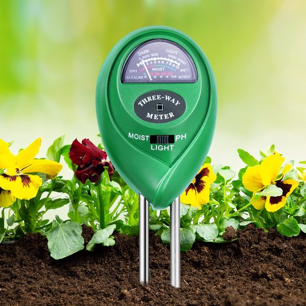 flintronic 3 in 1 Soil Tester Accurate Soil Tester with pH, Light and Soil Moisture Meter Compact and Lightweight for Indoor and Outdoor Vegetable Garden Lawn and More (No Batteries Required)